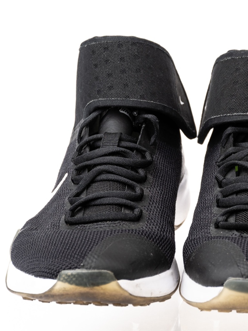 Nikes, hightop, black with white swoosh